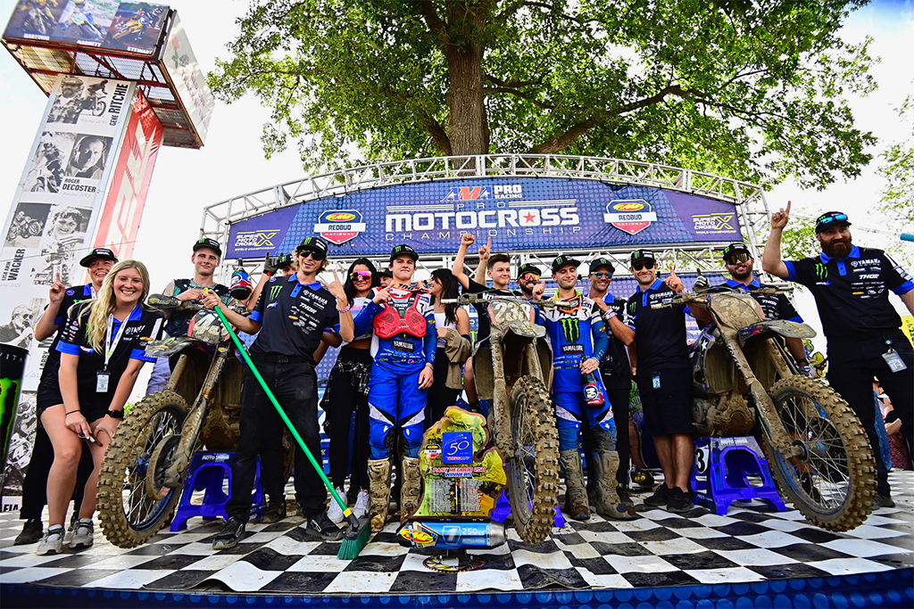 Haiden Deegan, Levi Kitchen, and Justin Cooper top the podium at the RedBudNational with a stellar 1-2-3 finish aboard their Yamaha YZ250Fs